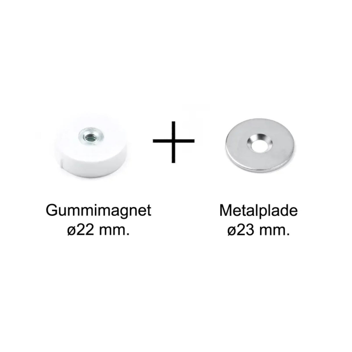 Dørstopper sæt hvid gummimagnet + metalplade (small)